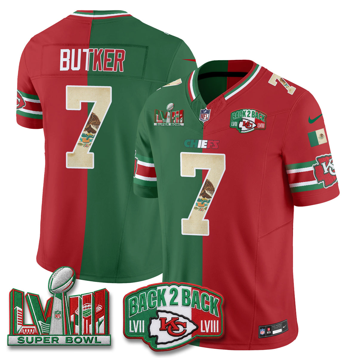 Kansas City Chiefs Mexico Split Edition Vapor Jersey - Stitched