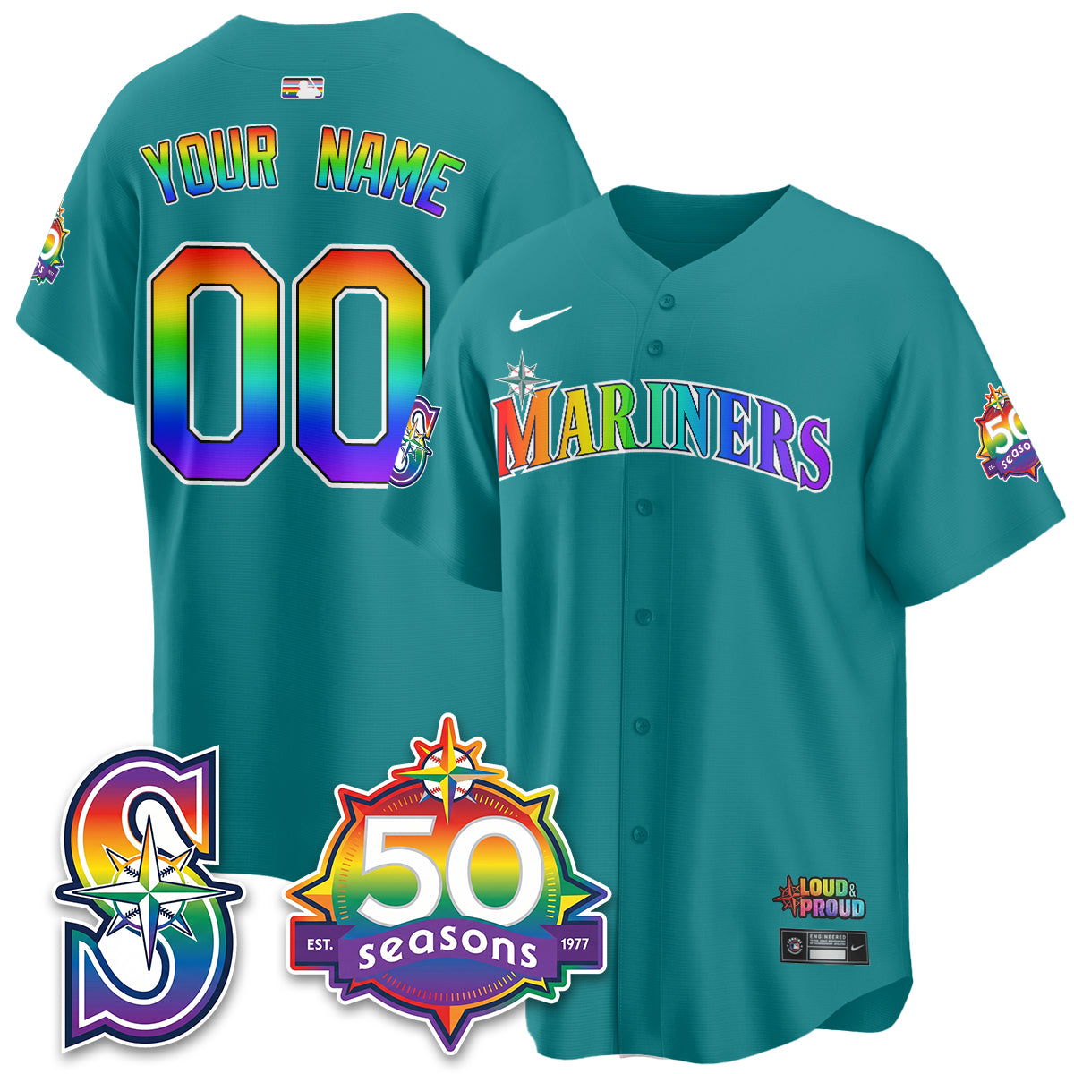 Seattle Mariners Happy Pride Month Vapor Custom Jersey - Stitched