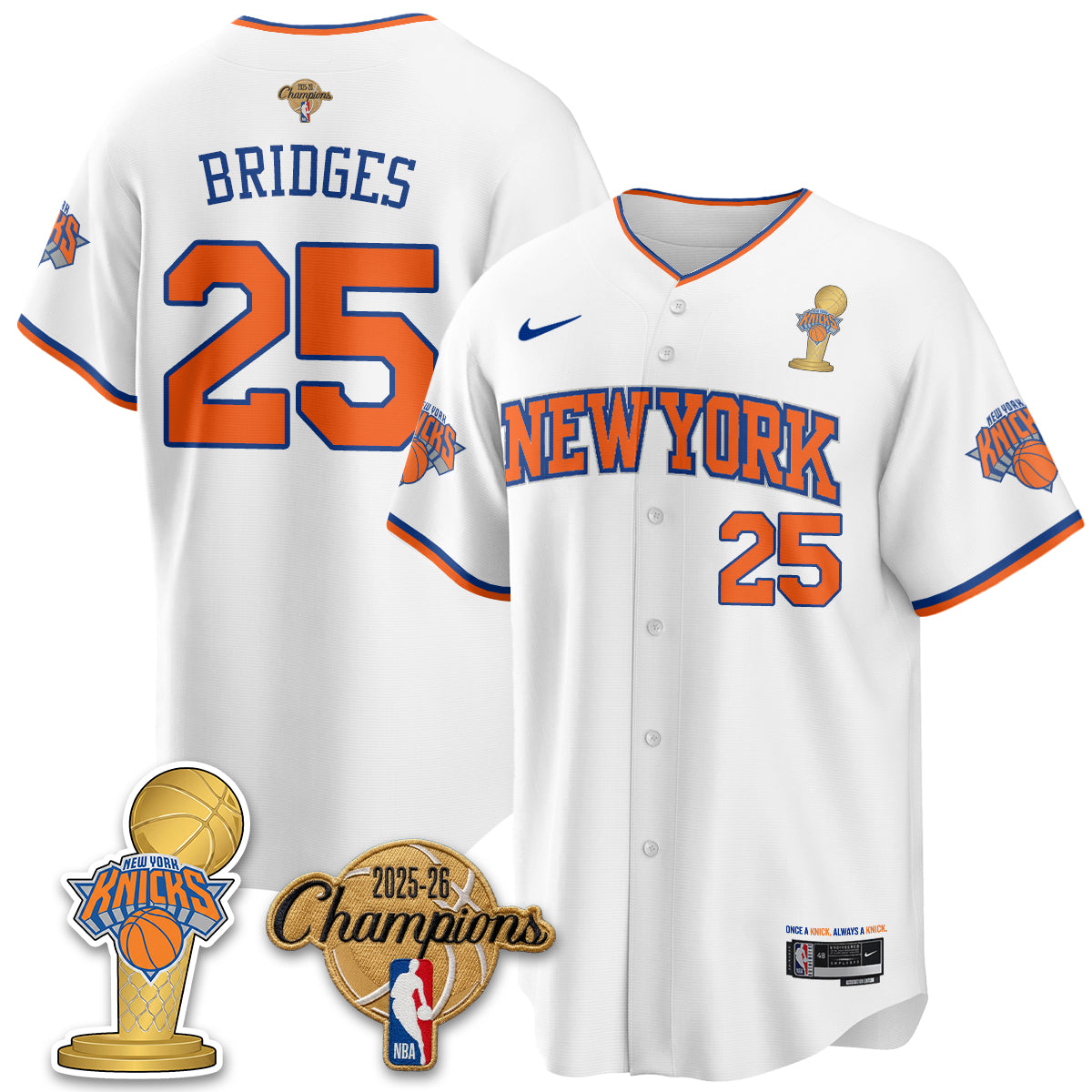 NYK 2026 NBA Champions Vapor Black Gold Jersey - Stitched