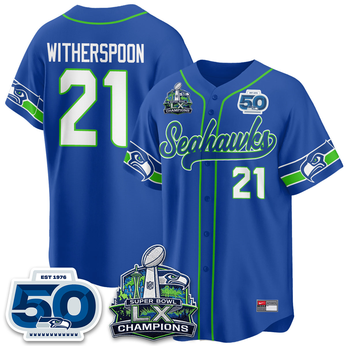 Seattle Seahawks SB LX Champs Vapor Baseball Jersey - Stitch