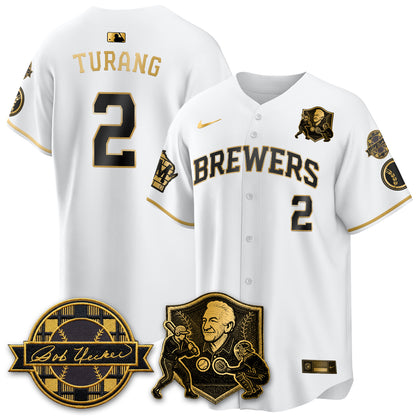 MIL Bob Uecker - 54 Seasons for Brewers' Vapor Limited Gold Jersey - All Stitched