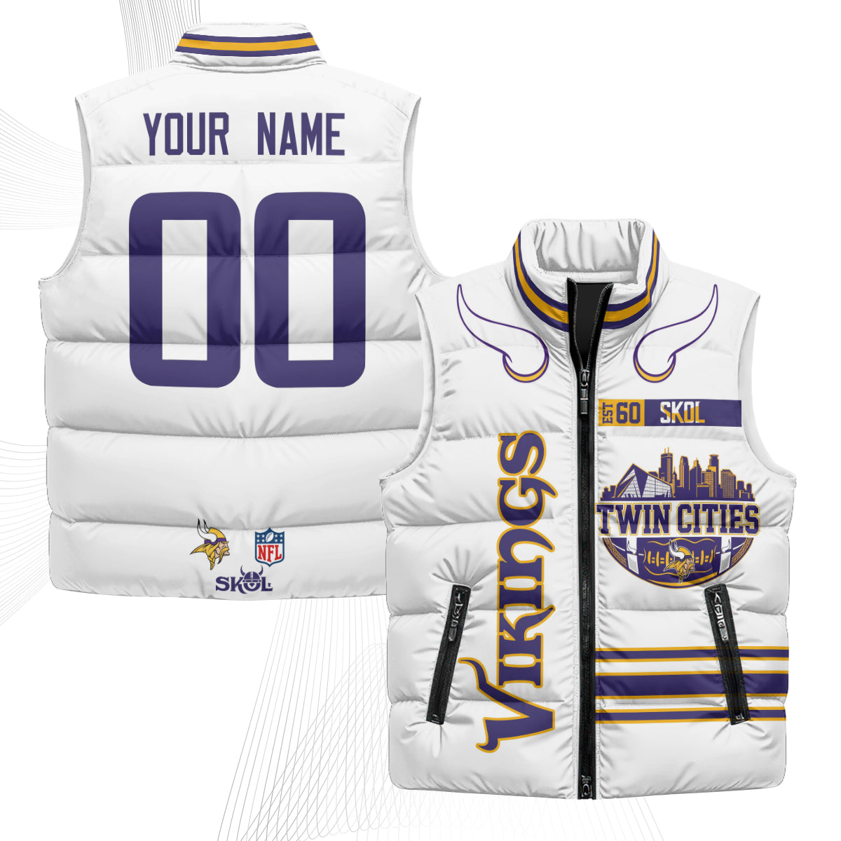 Minnesota Vikings Twin City Custom Puffer Vest - Printed
