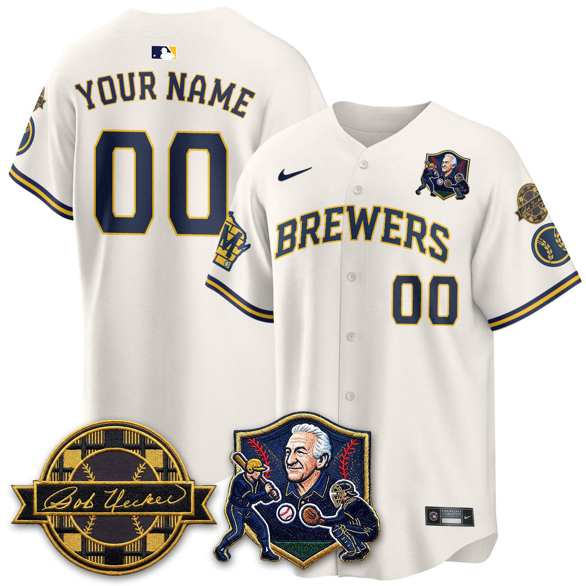 MIL Bob Uecker - 54 Seasons for Brewers' Vapor Custom Limited Gold Jersey - All Stitched
