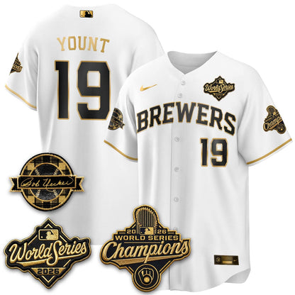 MIL 2026 WS Champions - Bob Uecker Patch Cream Jersey - Stitched (#24)
