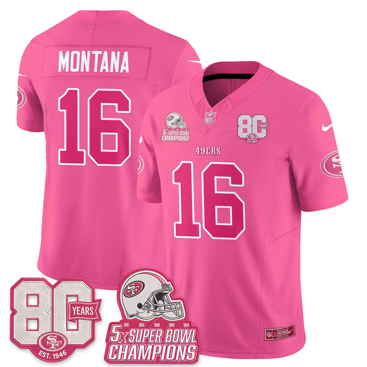 San Francisco 49ers Pink Edition Vapor Jersey - Stitched