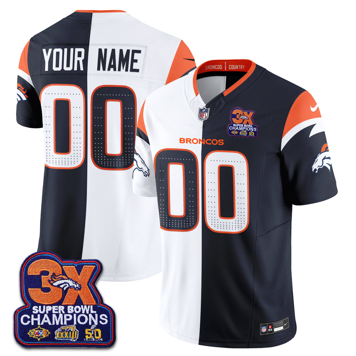Denver Broncos Split Edition Vapor Custom Jersey - Stitched