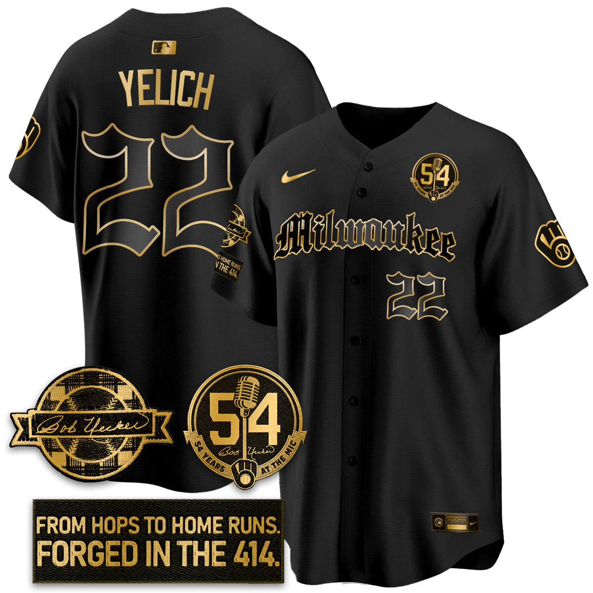 MIL Bob Uecker Patch Vapor Premier Limited Jersey - Gothic Edition - All Stitched