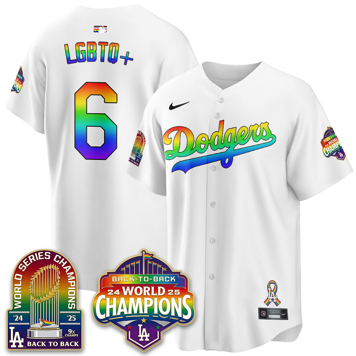 Los Angeles Dodgers Happy Pride Month Vapor Jersey - Stitched