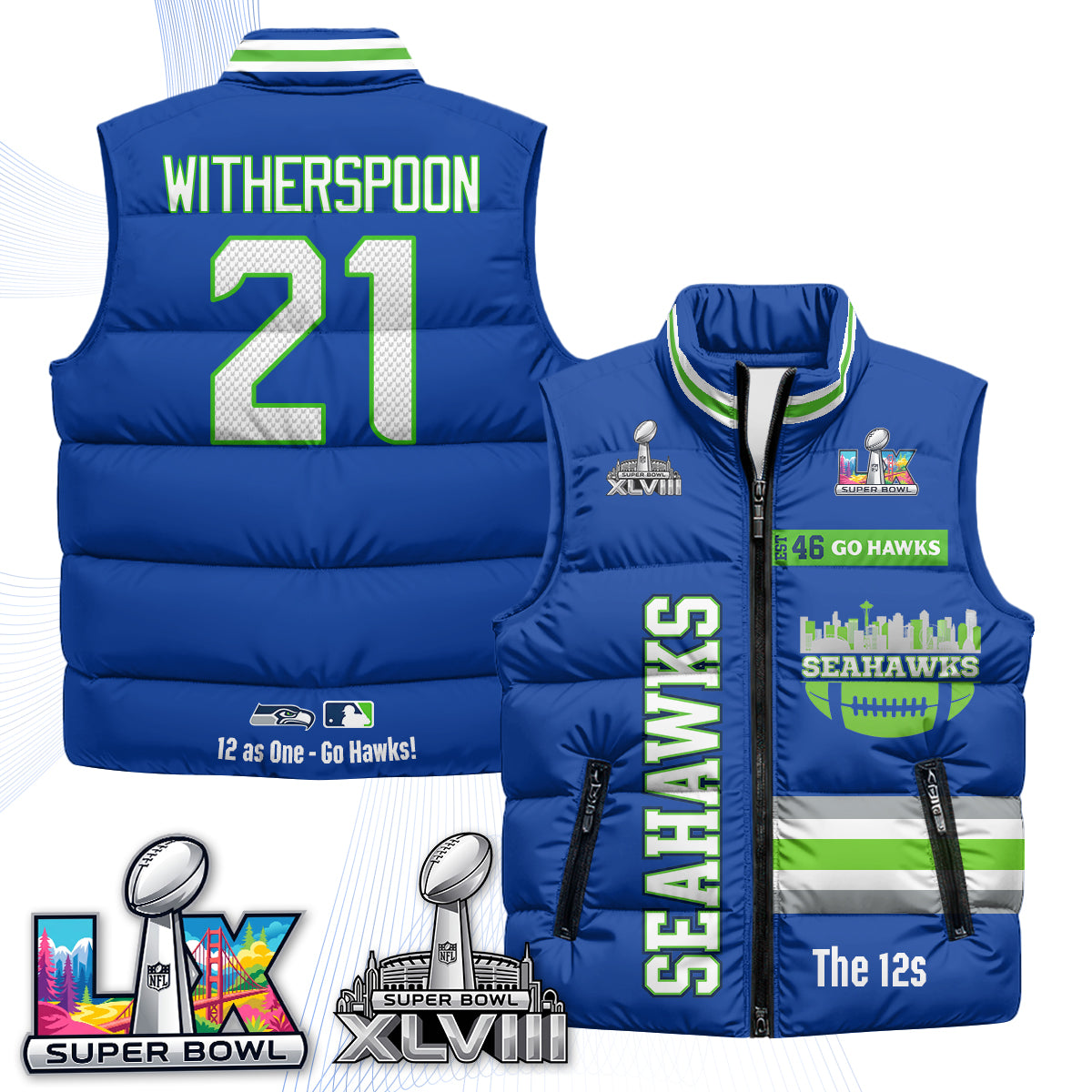 Seattle Seahawks "Go Hawks" Edition Puffer Vest - Printed