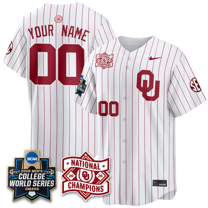 Oklahoma Sooners 2026 NCAA Baseball Men's College World Series Champions Vapor Custom Jersey - Stitched