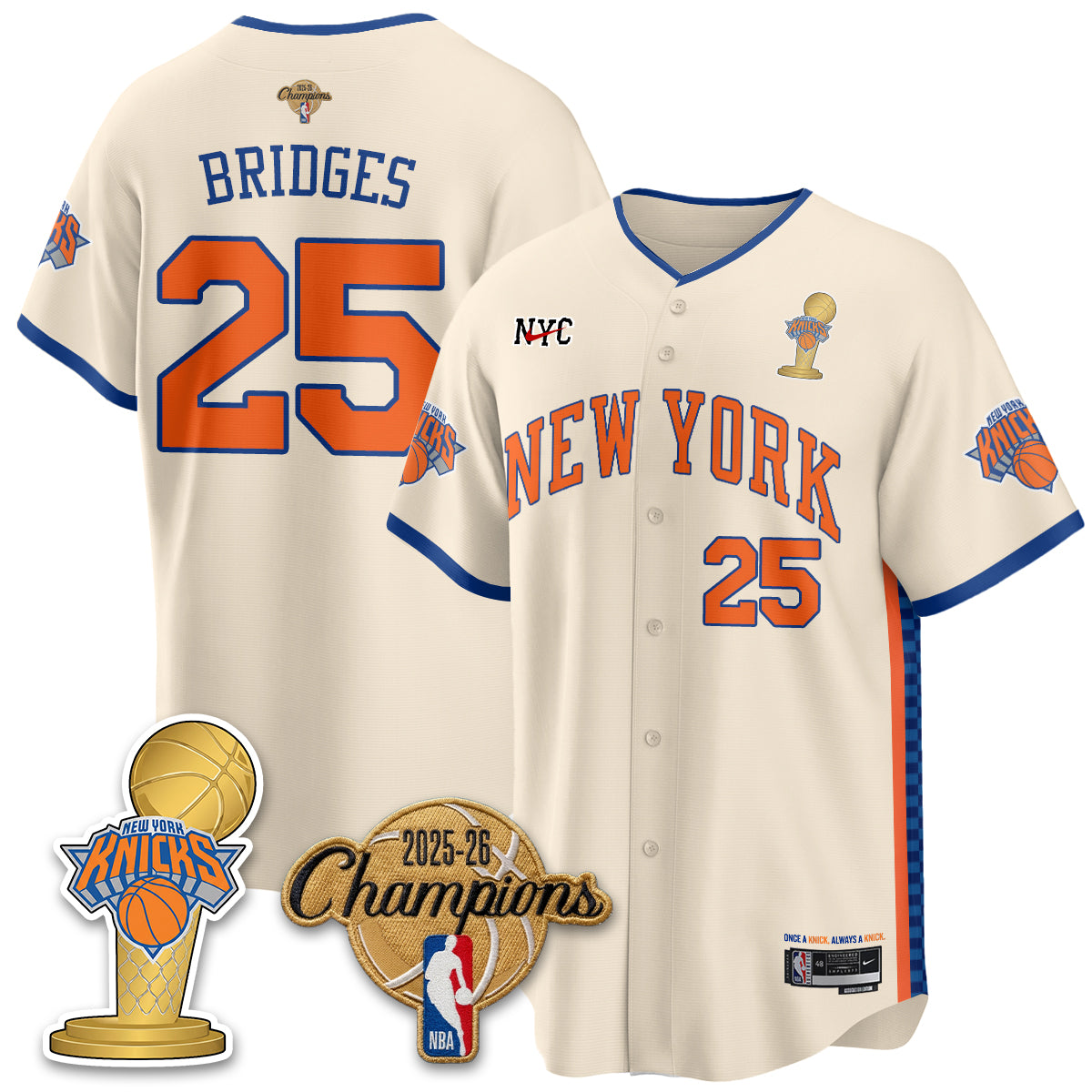 NYK 2026 NBA Champions Vapor Black Gold Jersey - Stitched