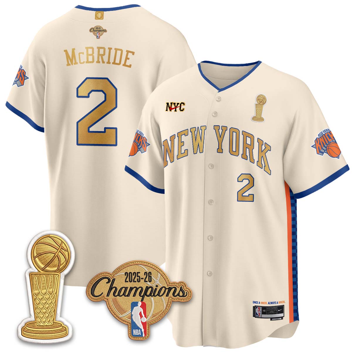 New York Knicks Champions Night Baseball Vapor Jersey - Stitched