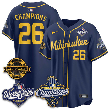 MIL 2026 WS Champions - Bob Uecker Patch Cream Jersey - Stitched (#24)