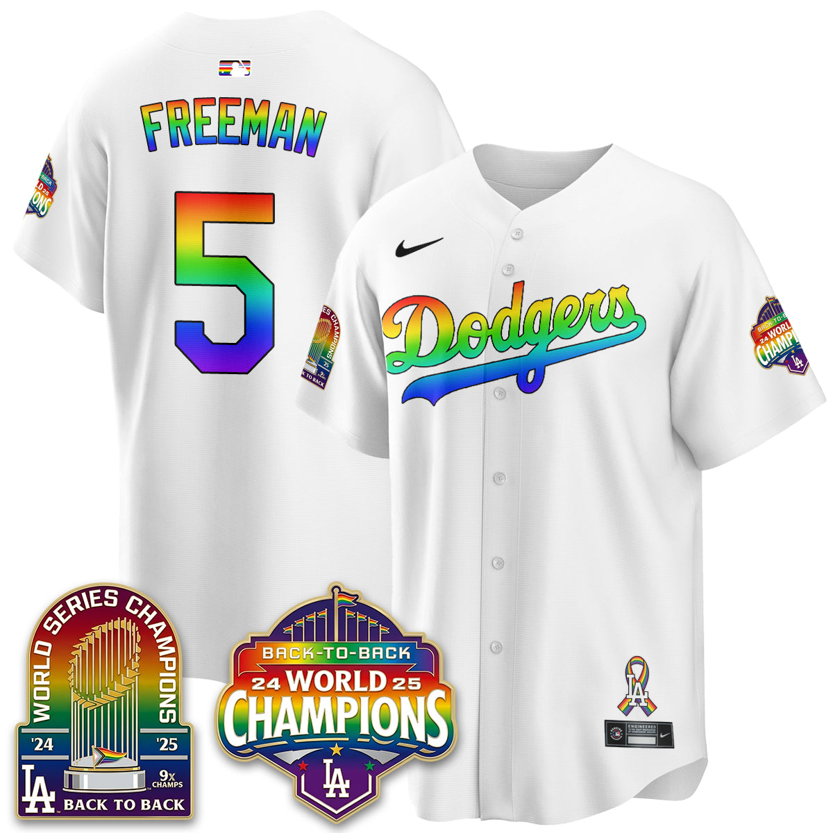 Los Angeles Dodgers Happy Pride Month Vapor Jersey - Stitched