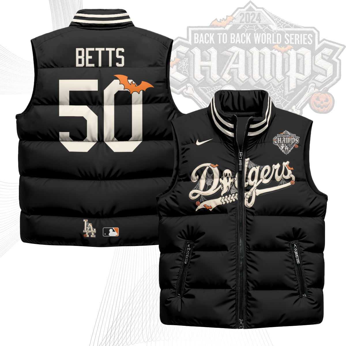 Los Angeles Dodgers Halloween 2026 Unisex Puffer Vest - Printed