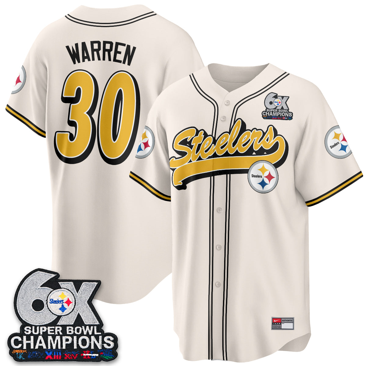 Pittsburgh Steelers 6x SBowl Baseball Vapor Jersey - Stitched