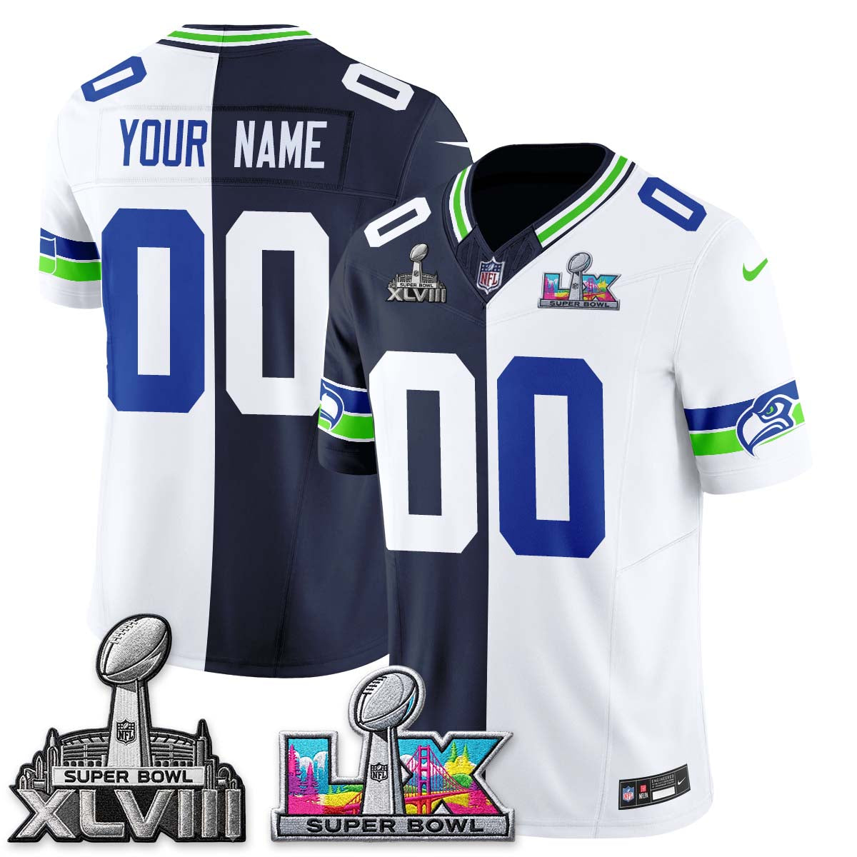 Seattle Seahawks Throwback 2 SB Patches Custom Vapor Jersey - Stitched