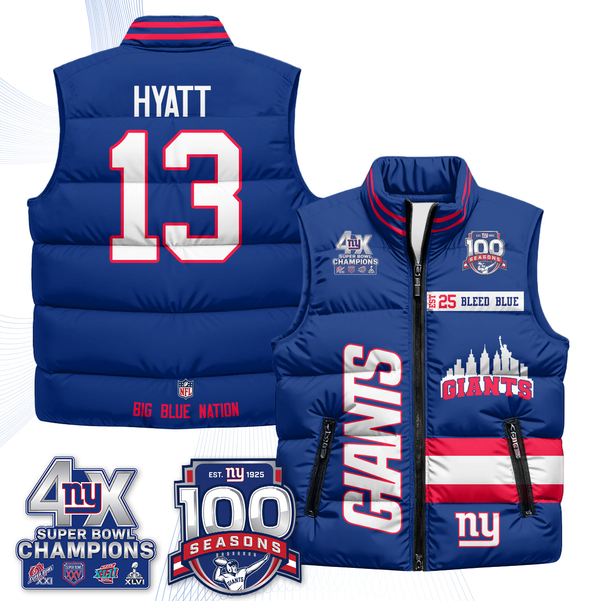 NYG 4X Champs S.Bowl Puffer Vest - Printed