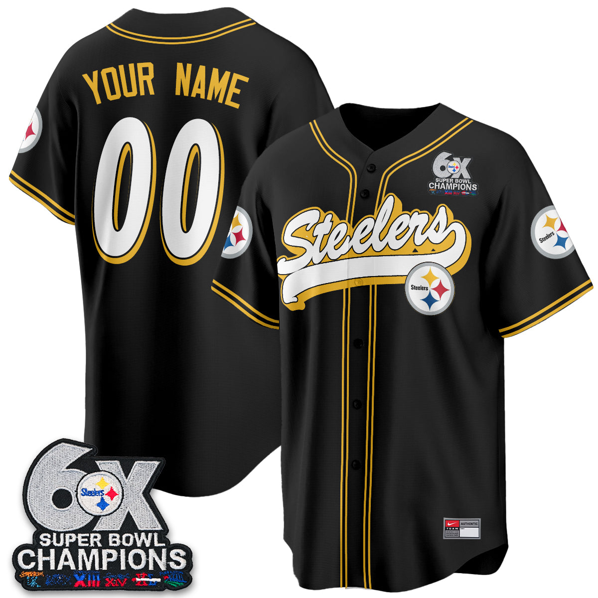 Pittsburgh Steelers 6x SBowl Baseball Vapor Custom Jersey - Stitched