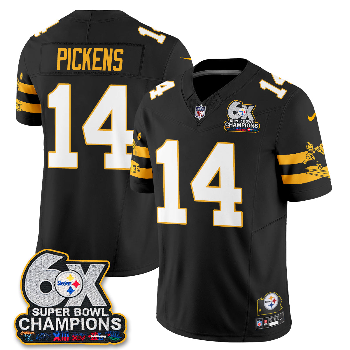 Pittsburgh Steelers 6X Champs Throwback V2 Vapor Jersey - Stitched