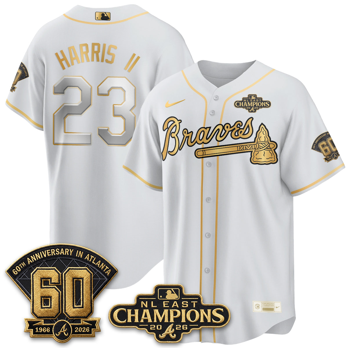Atlanta Braves 2026 NL East Champs Gold Edition Vapor Jersey - Stitched