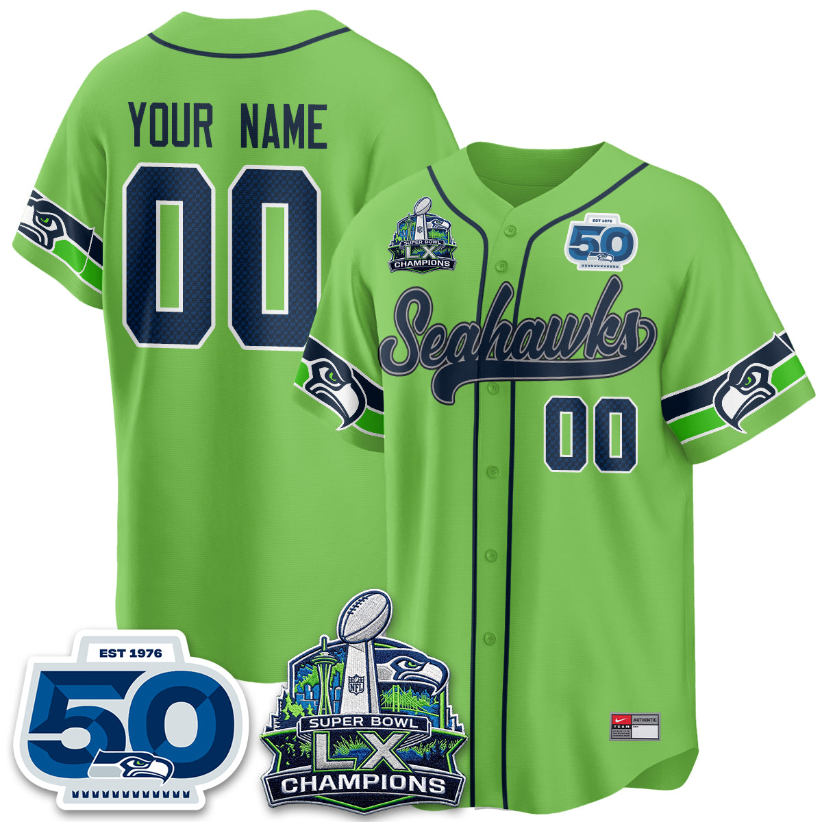 Seattle Seahawks SB LX Champs Vapor Baseball Custom Jersey - Stitch