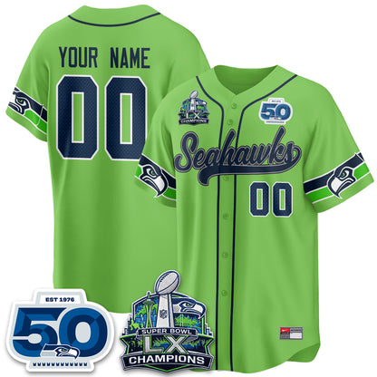 Seattle Seahawks SB LX Champs Vapor Baseball Custom Jersey - Stitch