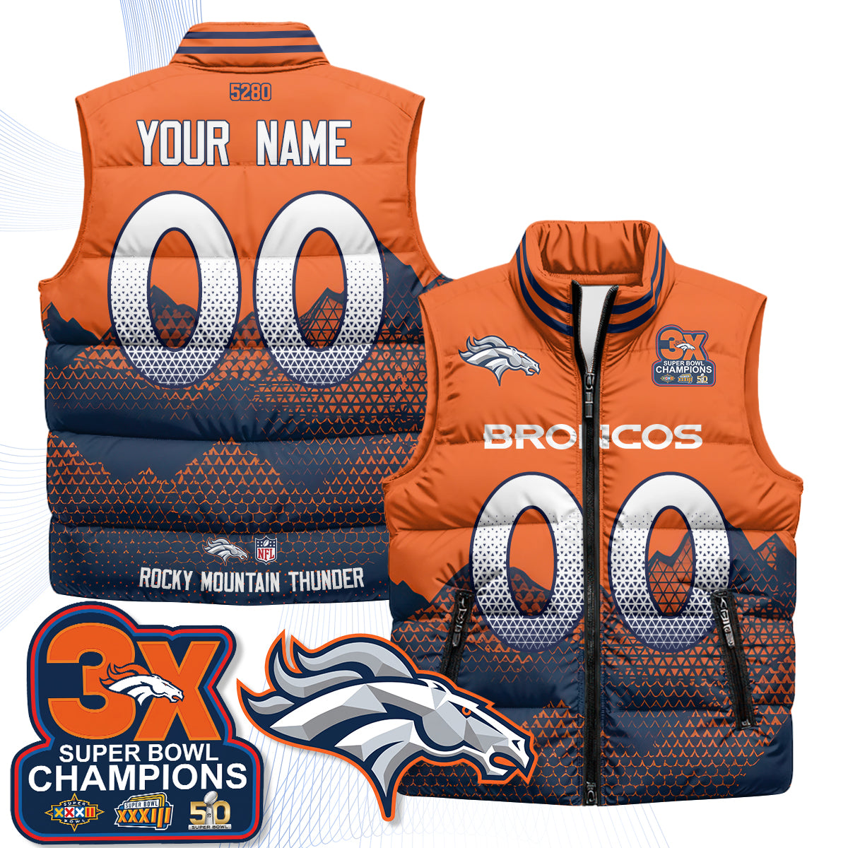 Denver Broncos Fan Gear Edition Unisex Custom Puffer Vest - Printed