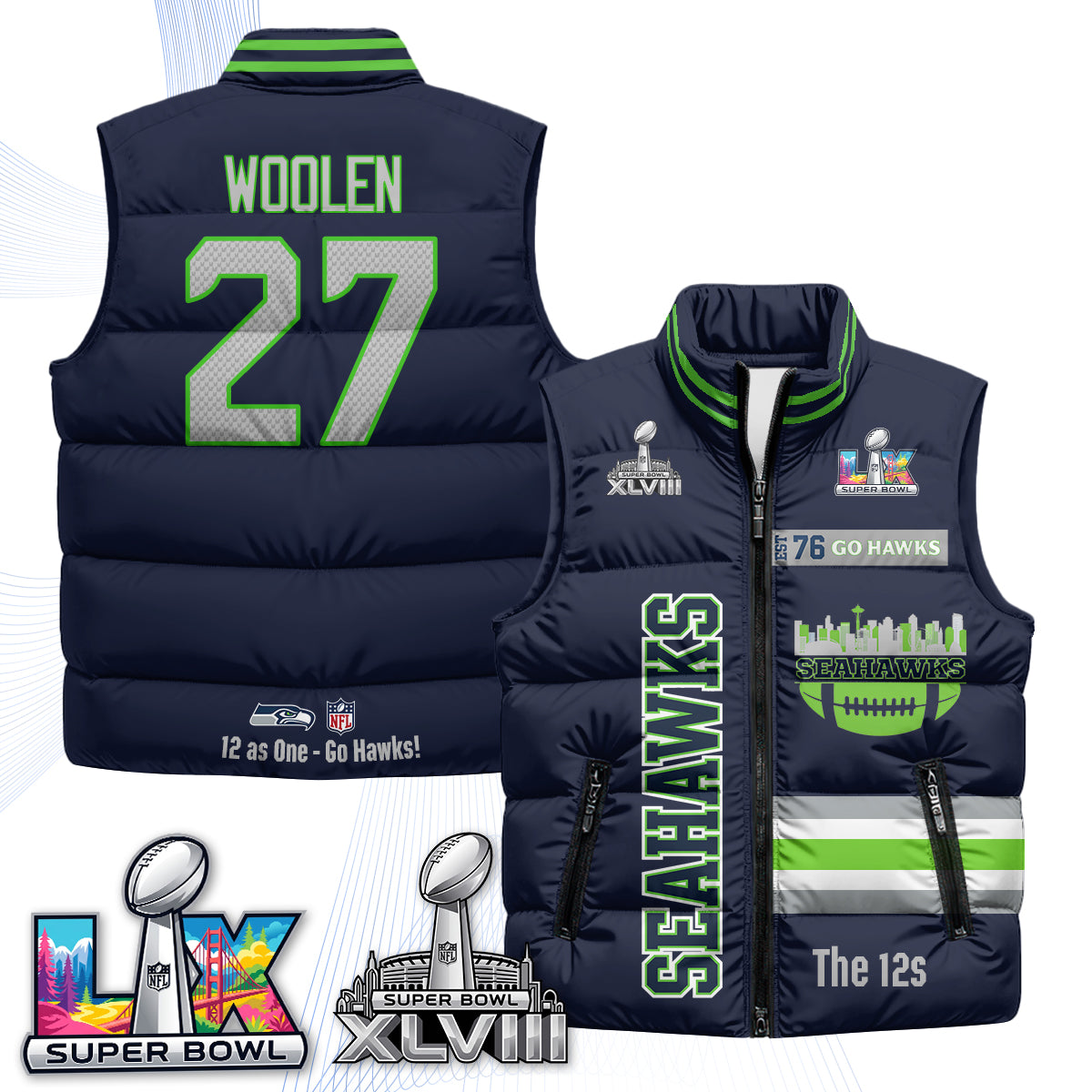 Seattle Seahawks "Go Hawks" Edition Puffer Vest - Printed