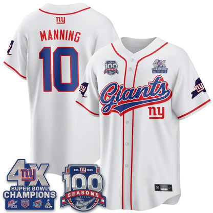 New York Giants 4X Champs & 100 Anniversary Vapor Baseball Jersey V2- Stitched