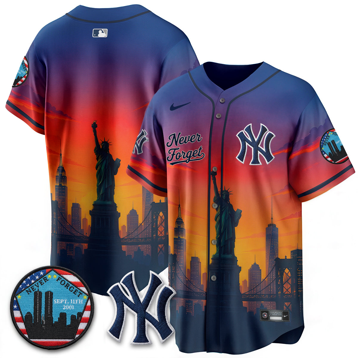 NYY Skyline Never Forget 9/11 Memorial Edition Vapor Jersey - Stitched
