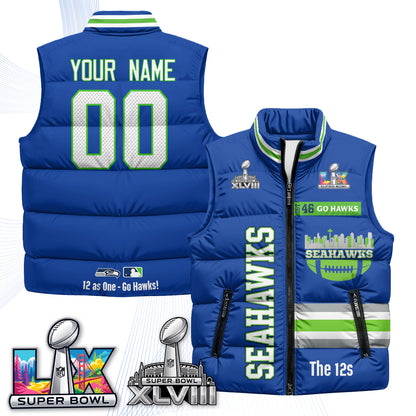 Seattle Seahawks "Go Hawks" Edition Custom Puffer Vest - Printed