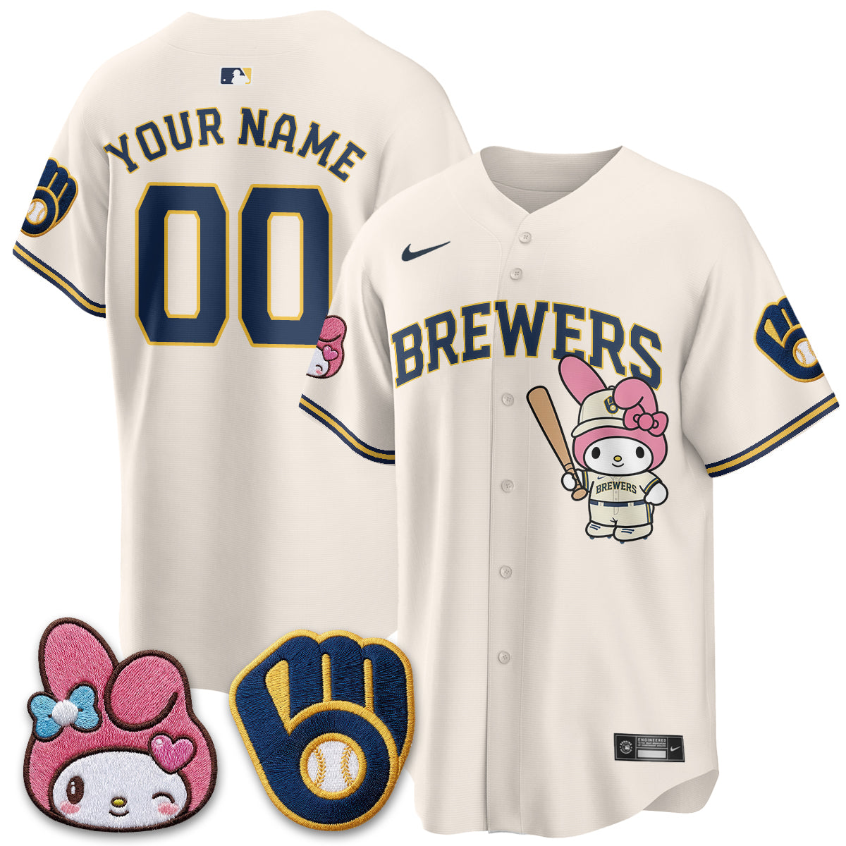 Milwaukee Brewers x Pink Sanrio Friend Edition Vapor Custom Jersey - Stitched