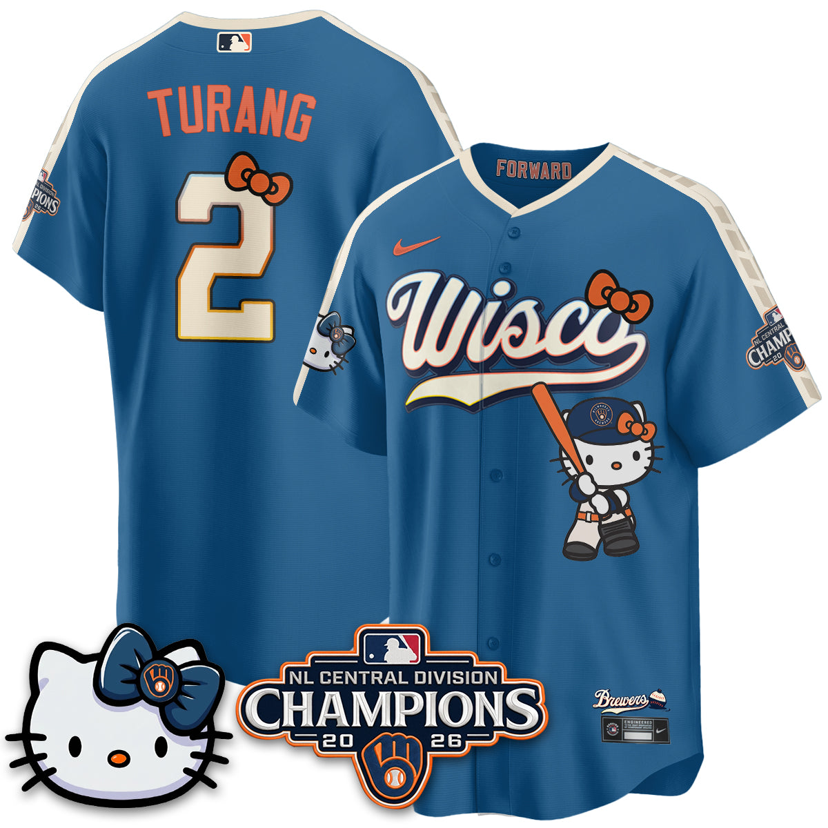 Milwaukee Brewers NL Central Champs x Meow KT Vapor Jersey - Stitched