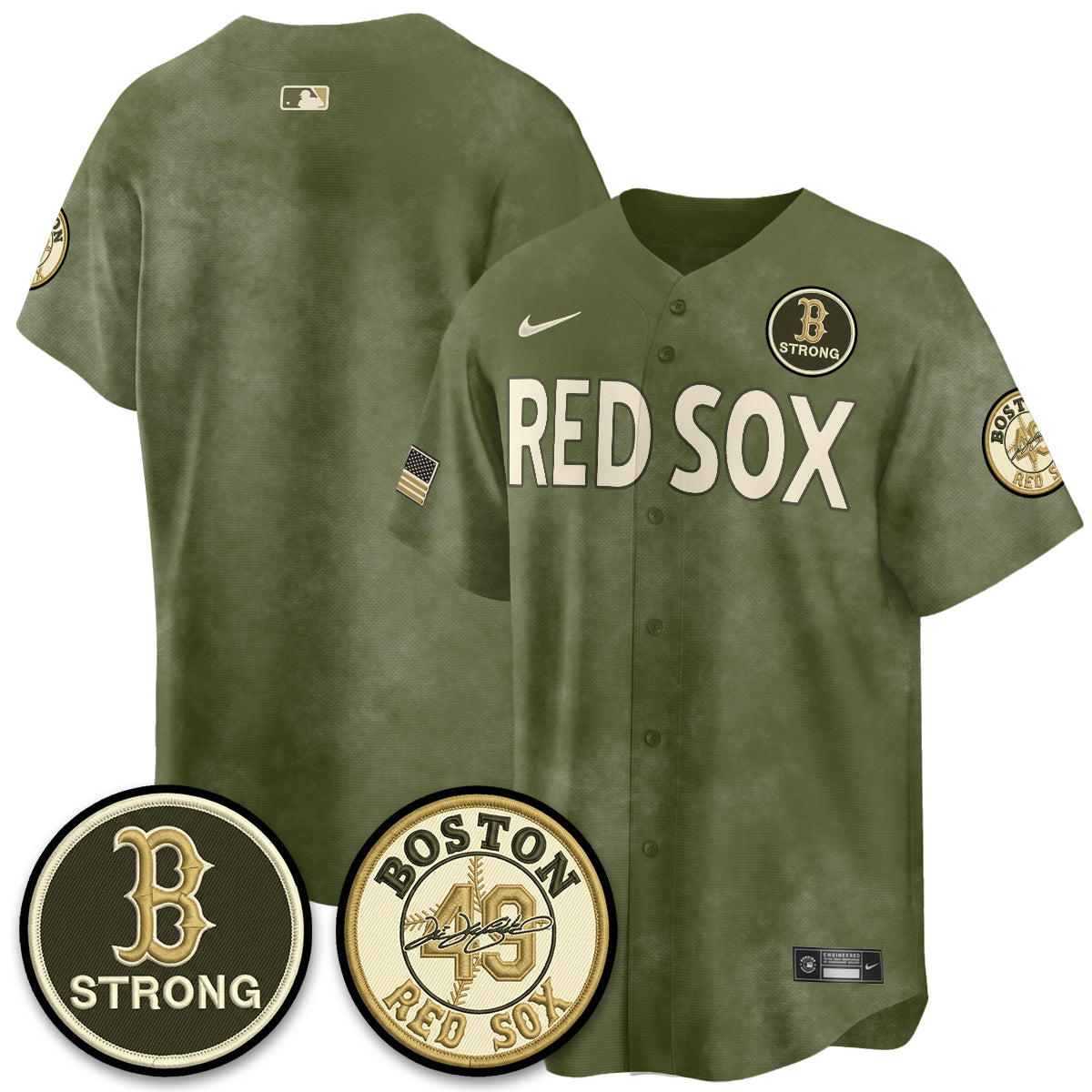 BOS New Era Olive 2026 Armed Forces Day Jersey - All Stitched