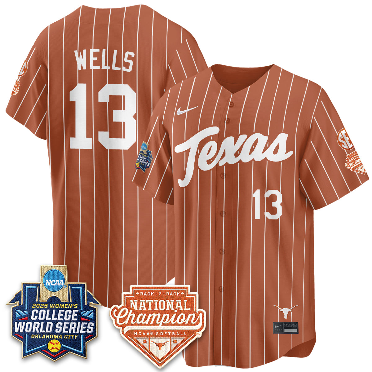 Texas Longhorns Softball 2026 World Series (WCWS) Vapor Premier Limited Jersey - B2B Champs - All Stitched
