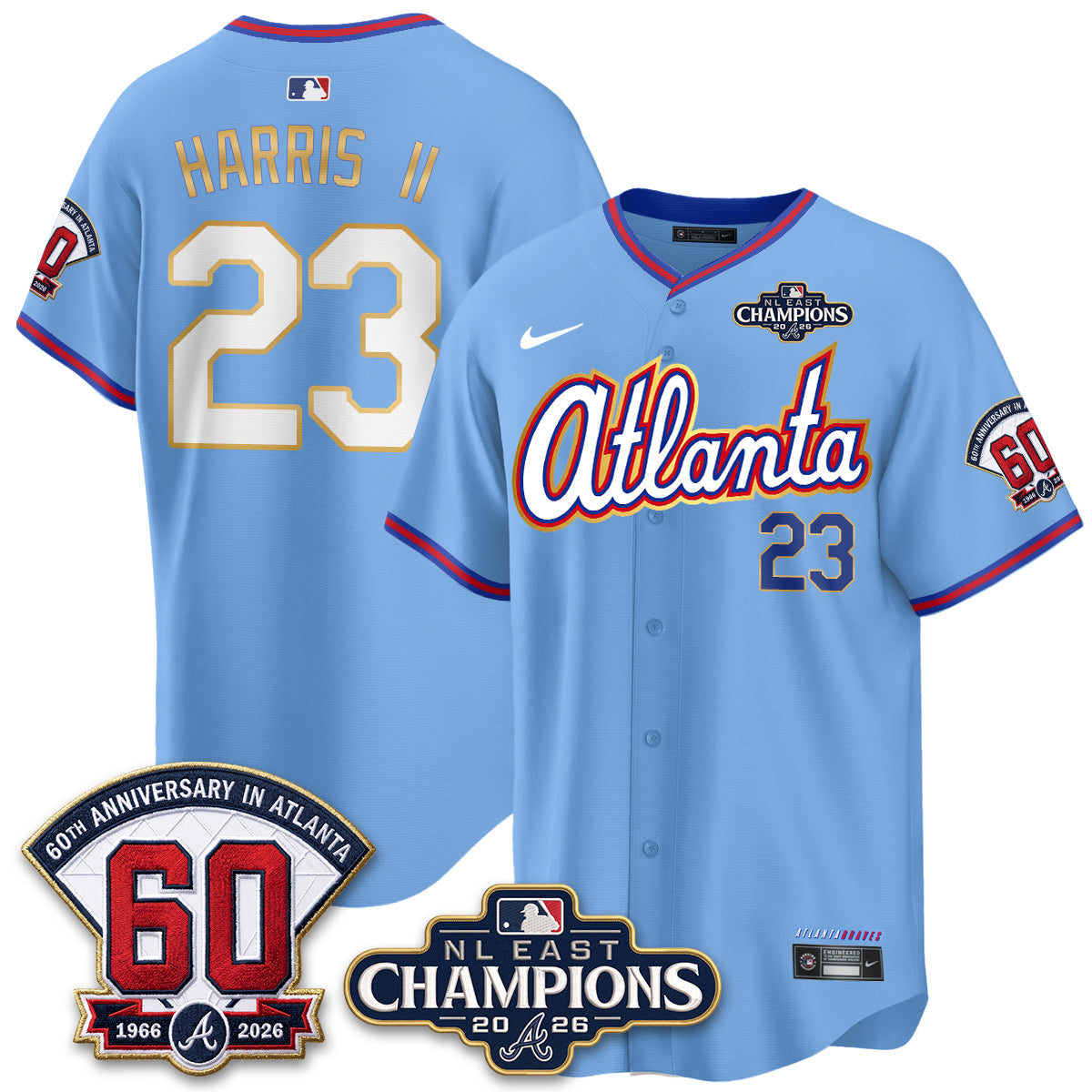 Atlanta Braves 2026 NL East Champs Gold Edition Vapor Jersey - Stitched