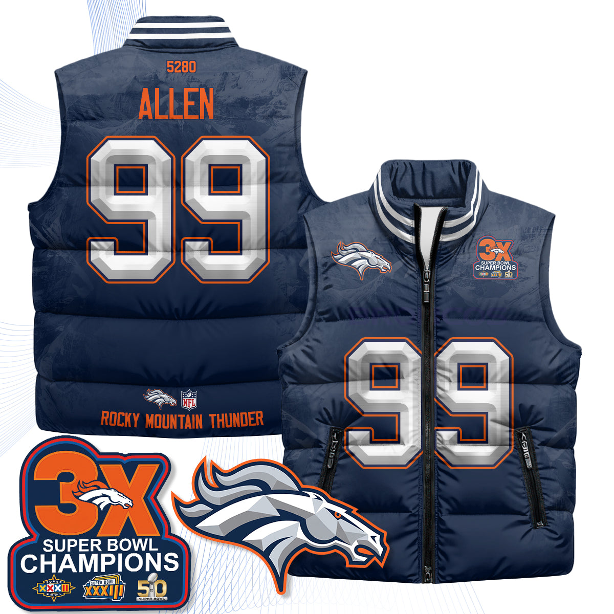 Denver Broncos Fan Gear Edition Unisex Puffer Vest - Printed
