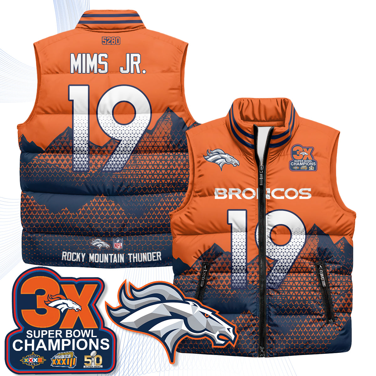 Denver Broncos Fan Gear Edition Unisex Puffer Vest - Printed