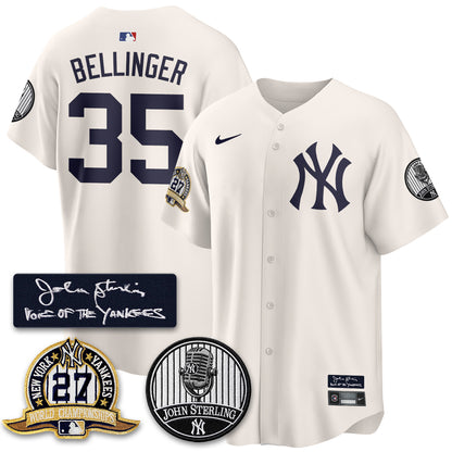 NYY John Sterling Tribute Patch Vapor Premier Limited Jersey - Stitched