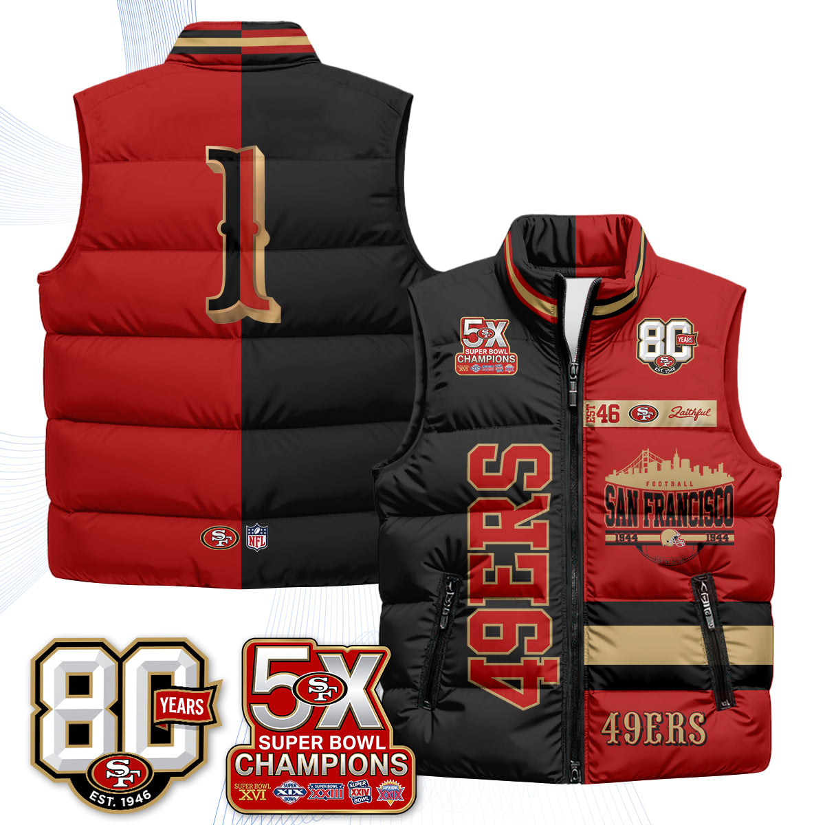 SF Faithful to The Bay Puffer Vest - Printed