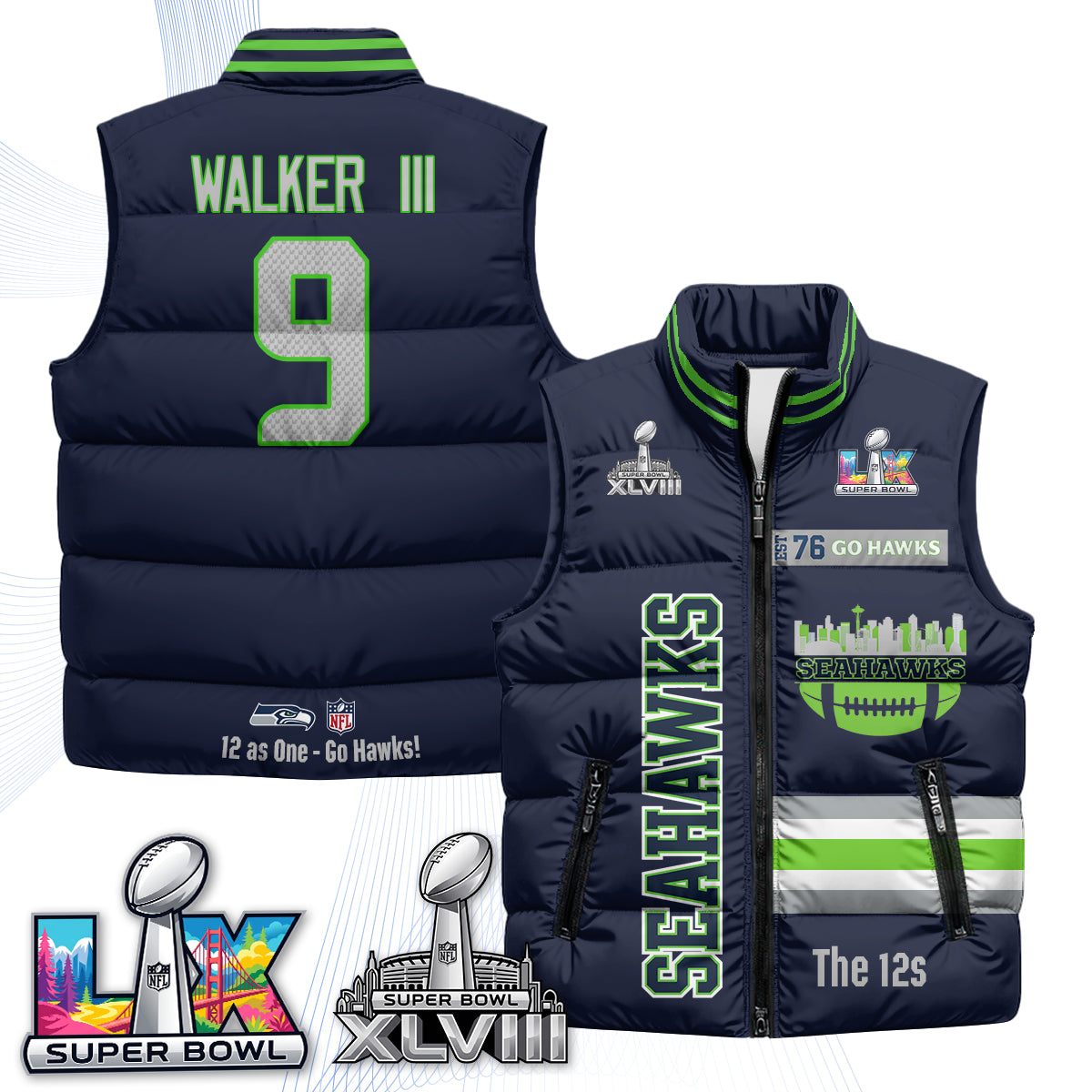 Seattle Seahawks "Go Hawks" Edition Puffer Vest - Printed