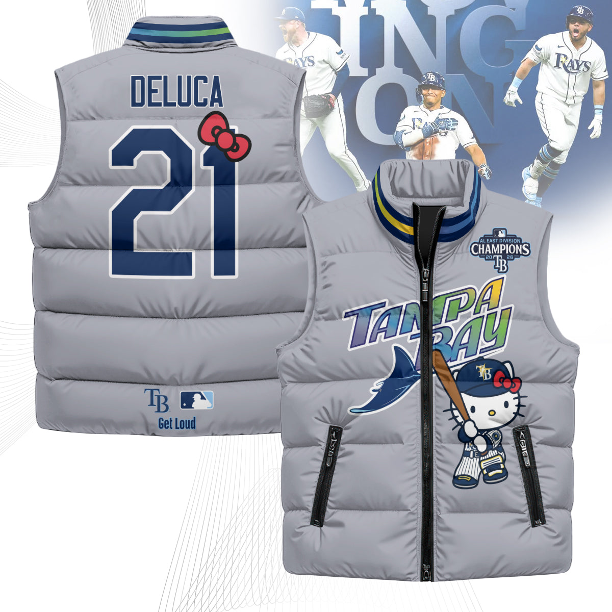 TB x Meow KT 2026 AL East Champs Puffer Vest - Printed