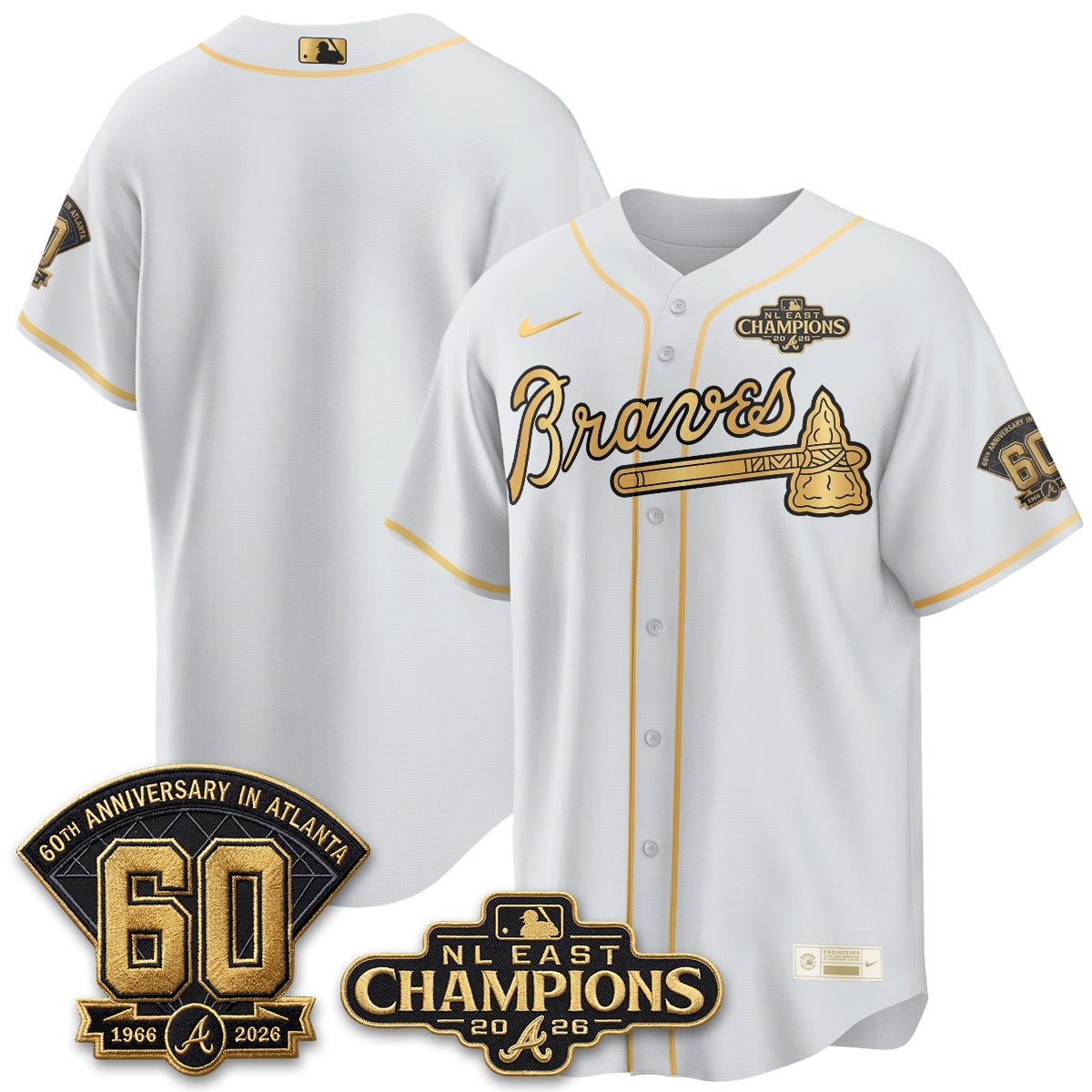 Atlanta Braves 2026 NL East Champs Gold Edition Vapor Jersey - Stitched
