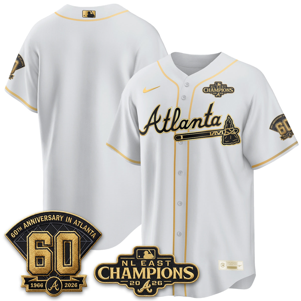 Atlanta Braves 2026 NL East Champs Gold Edition Vapor Jersey - Stitched
