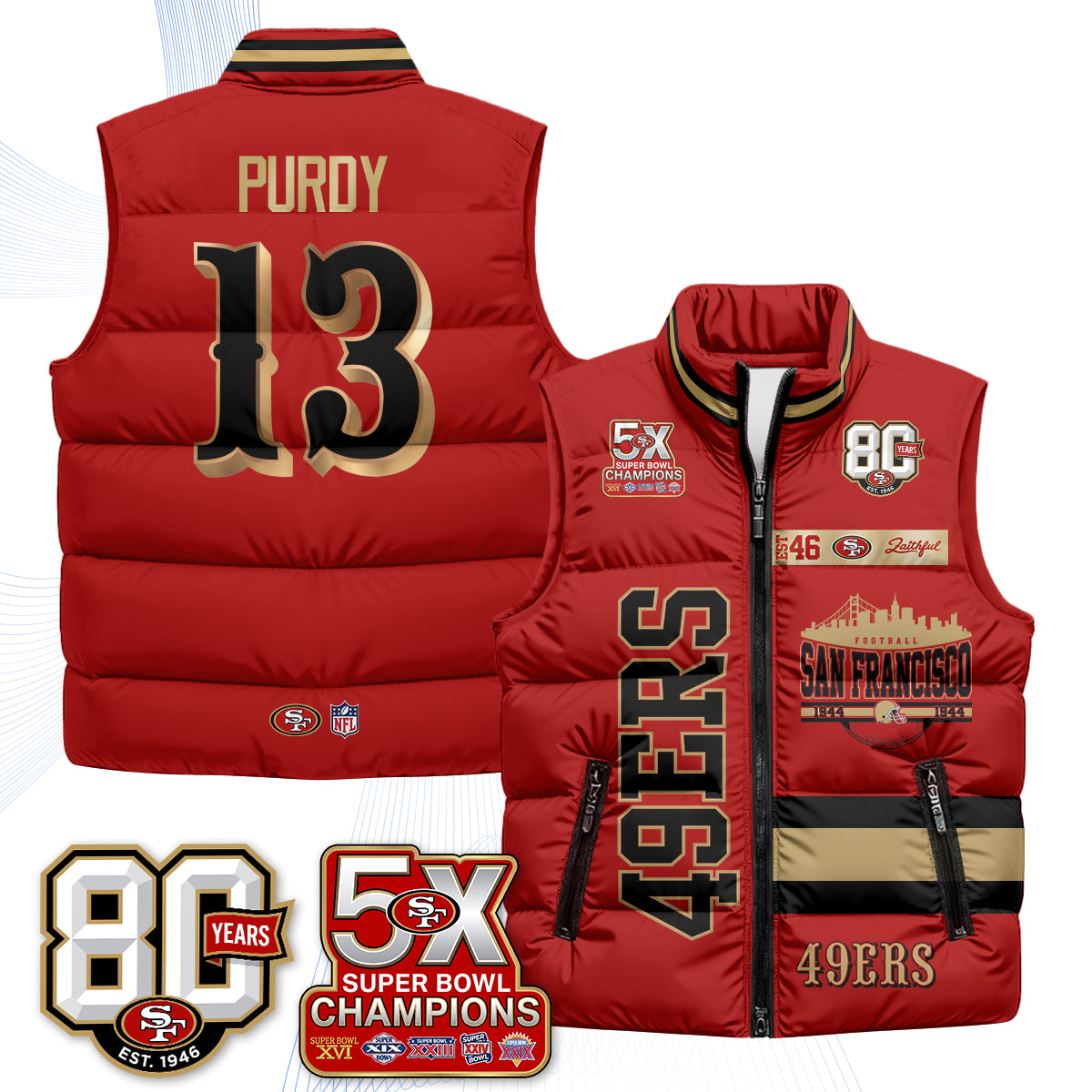 SF Faithful to The Bay Puffer Vest - Printed
