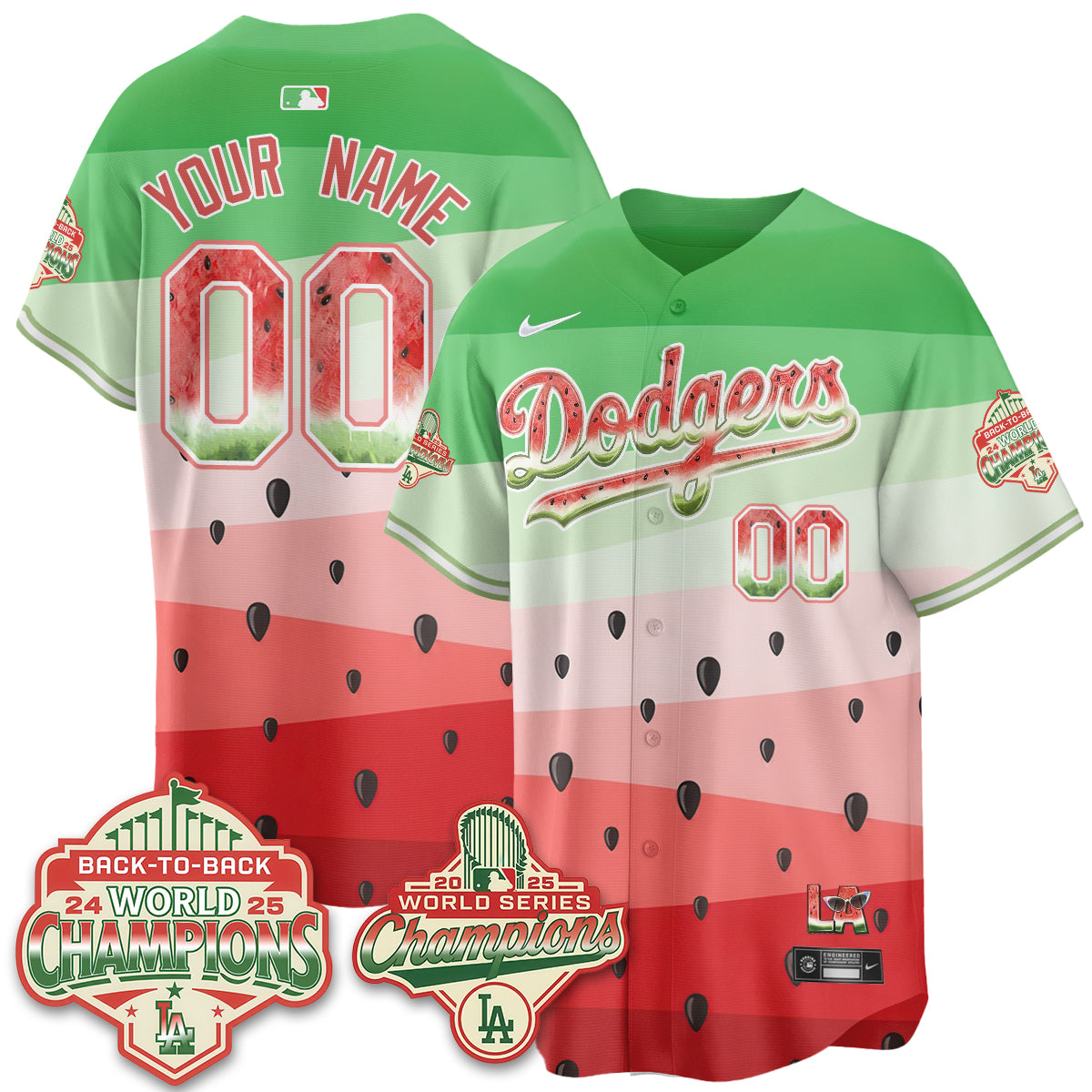 Los Angeles Dodgers National Watermelon Day Vapor Custom Jersey - Stitched