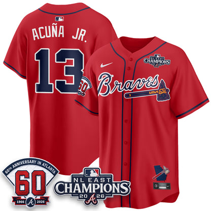 Atlanta Braves 2026 NL East Champs Vapor Jersey - Stitched