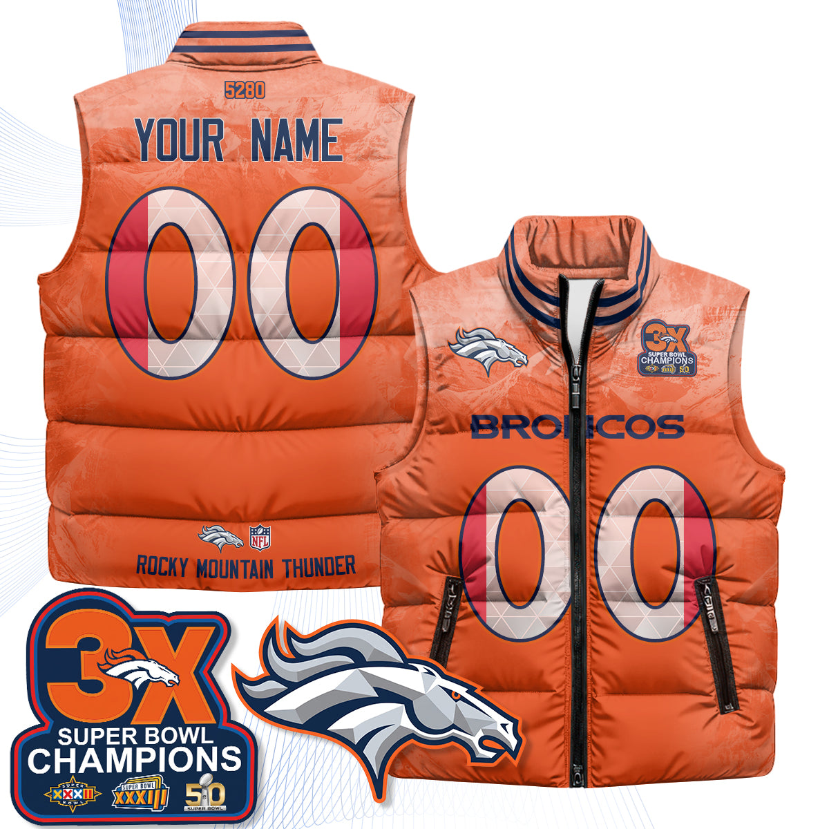 Denver Broncos Fan Gear Edition Unisex Custom Puffer Vest - Printed