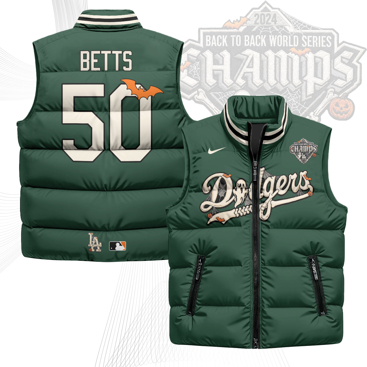 Los Angeles Dodgers Halloween 2026 Unisex Puffer Vest - Printed